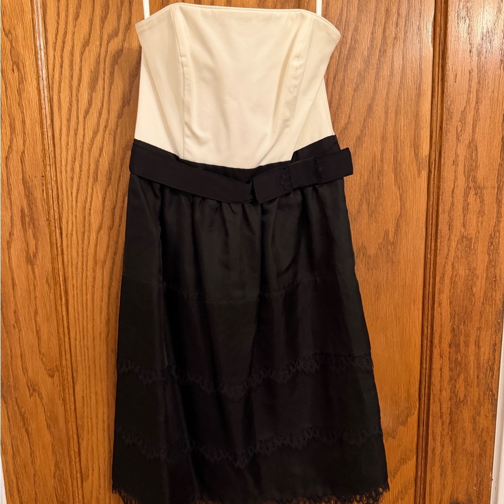 Elegant Strapless Black and Cream Dress